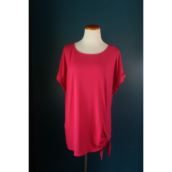 NWT Calvin Klein Women's Short Sleeve Hot Pink Cuffed Sleeve Side Tie Boxy Tunic - Picture 1 of 10